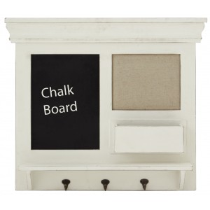 Wooden Chalkboard Wall Shelf With Three Metal Hooks   556343066